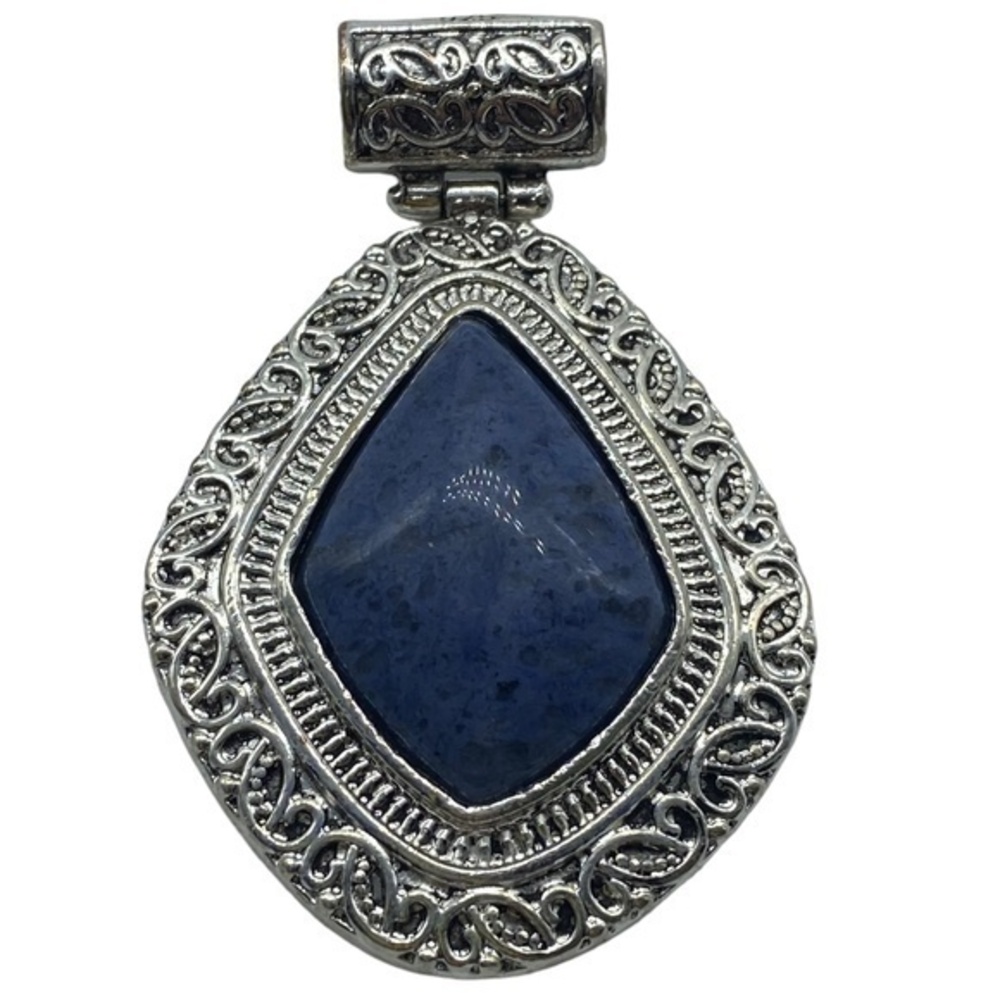 African Sodalite Gemstone Sterling Silver 925 Pendant 2 5/8in